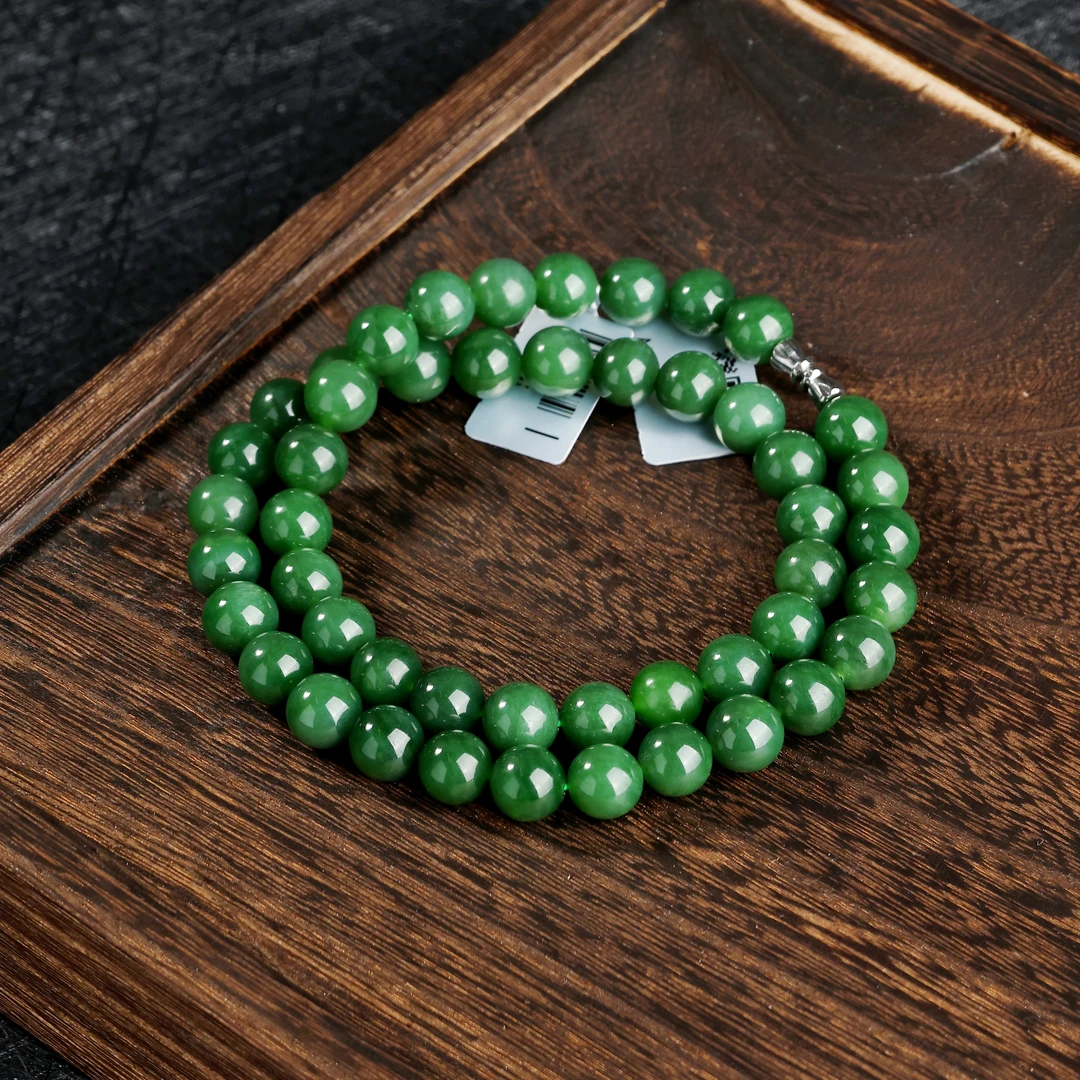 KJ-A1X773和田玉碧玉项链圆珠9-10mm质时尚妈妈链单圈国风百搭款