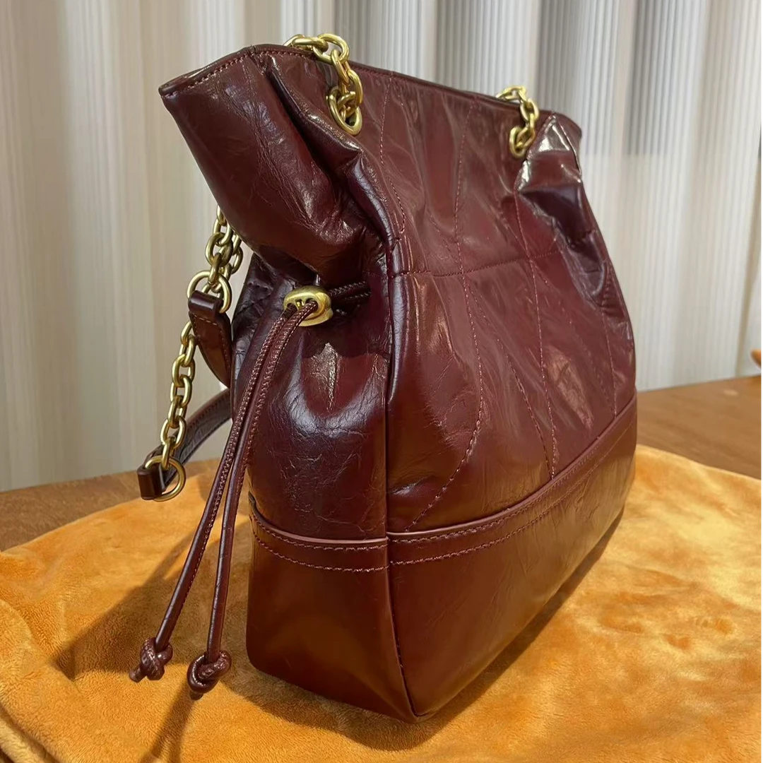 HIRMRIS手工真皮包550887-波尔多酒红  福肩红中链阳 28底长