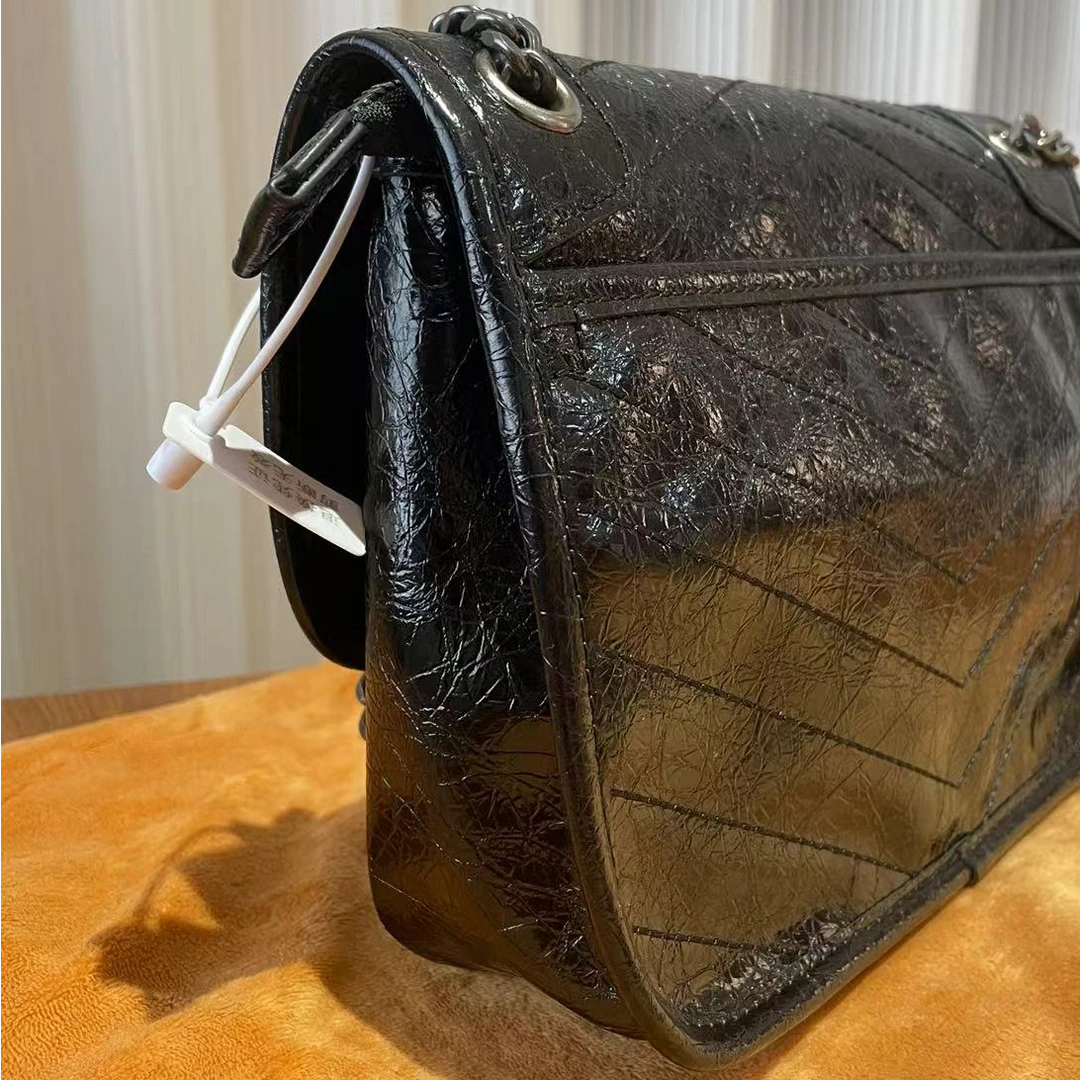 HIRMRIS手工真皮包银双肩链550090-3 nk小阳 邮差小号黑色