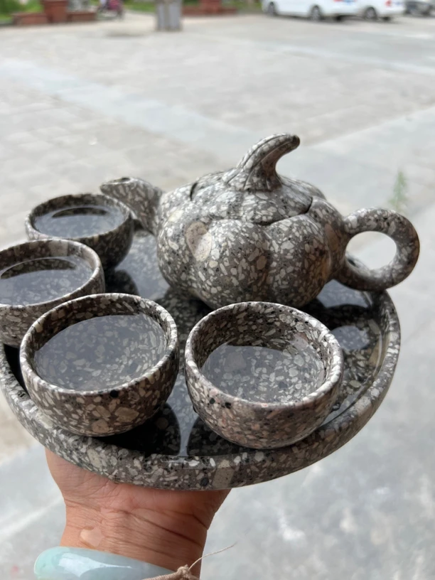 天然麦饭石茶壶 南瓜壶一壶四杯带茶盘 石头茶具套装
