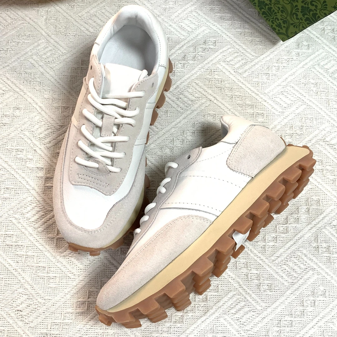 春夏新款厚底增高老爹鞋华夫鞋女款复古真皮阿甘鞋小白鞋拼色运动