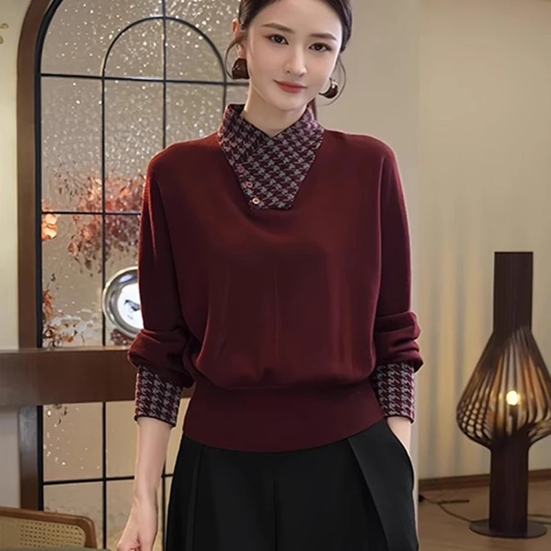 假两件针织衫毛衣女秋冬季新款洋气蝙蝠袖拼接宽松打底衫内搭上衣