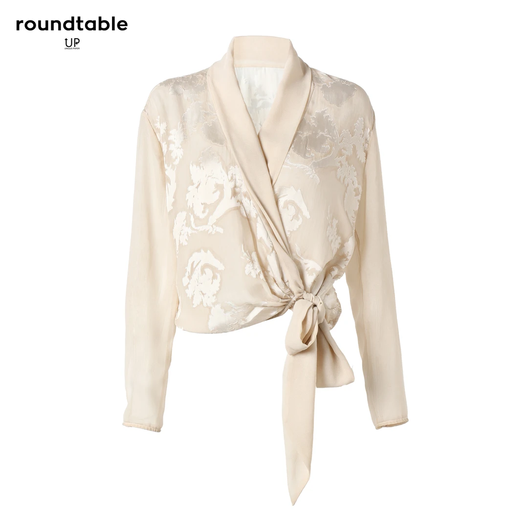 提花V领拼接宽松气质轻奢国风衬衣系带收腰显瘦上衣