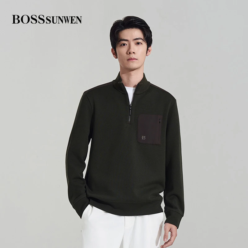 BOSSSUNWEN/博斯·绅威绵羊毛衫卫衣保暖亲肤锁温秋冬舒适立领