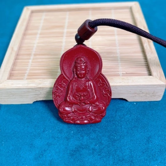 含辰砂工艺品0281宝瓶观音背面平面吊坠