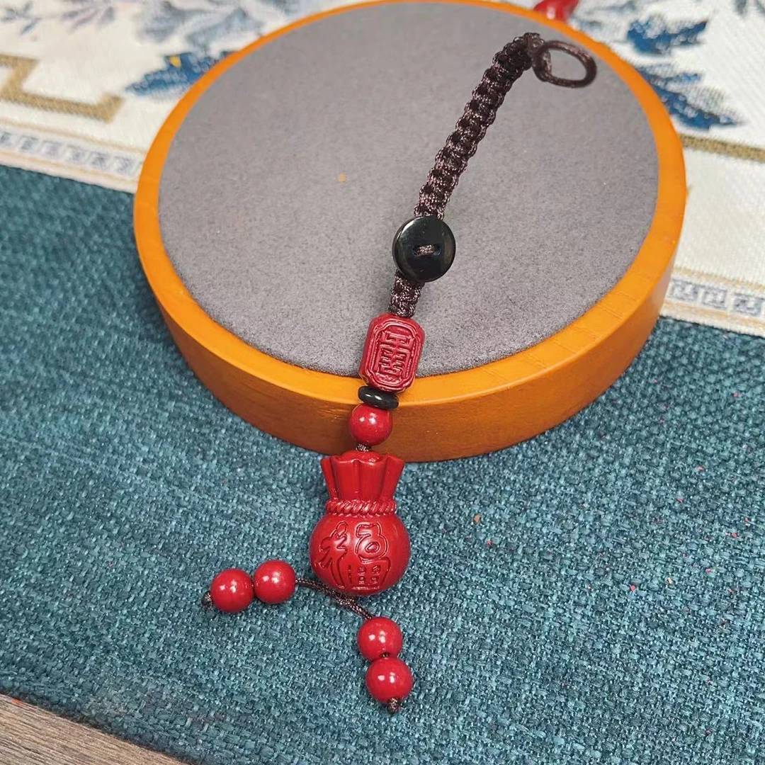 含辰砂工艺品0227雕刻福字钱袋钥匙扣