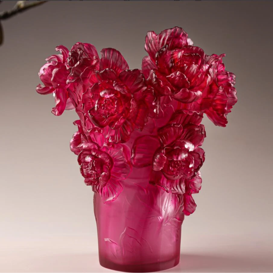 【奇居亭杨】法式轻奢古法琉璃立体牡丹富贵花瓶家用客厅装饰