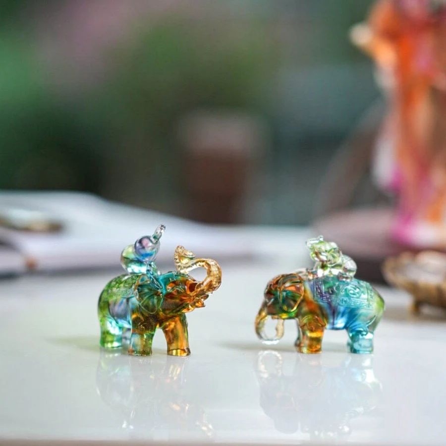 【奇居亭杨】琉璃摆件福禄吉象一对书房工艺品摆设