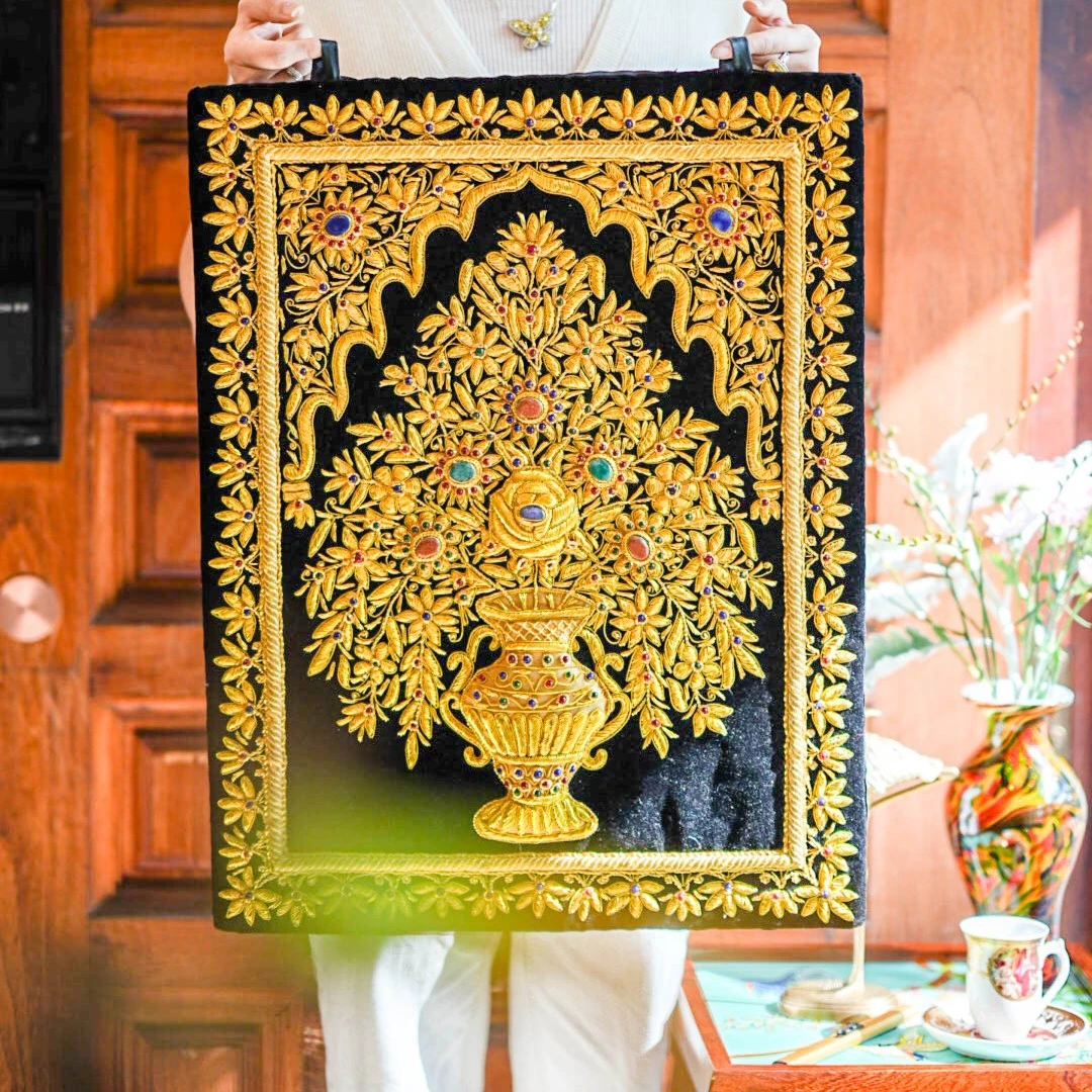 【奇居亭杨】手工刺绣印度金丝挂毯A款室内书房玄关墙面45*60cm