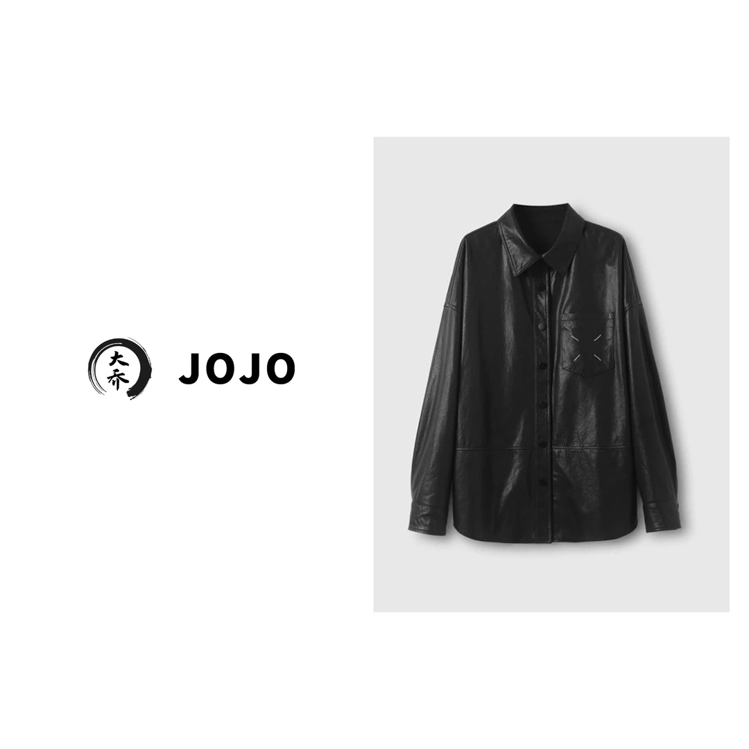 『大乔JoJo』【马拉拉】高级印花肌理感机车酷炫宽松皮衣外套