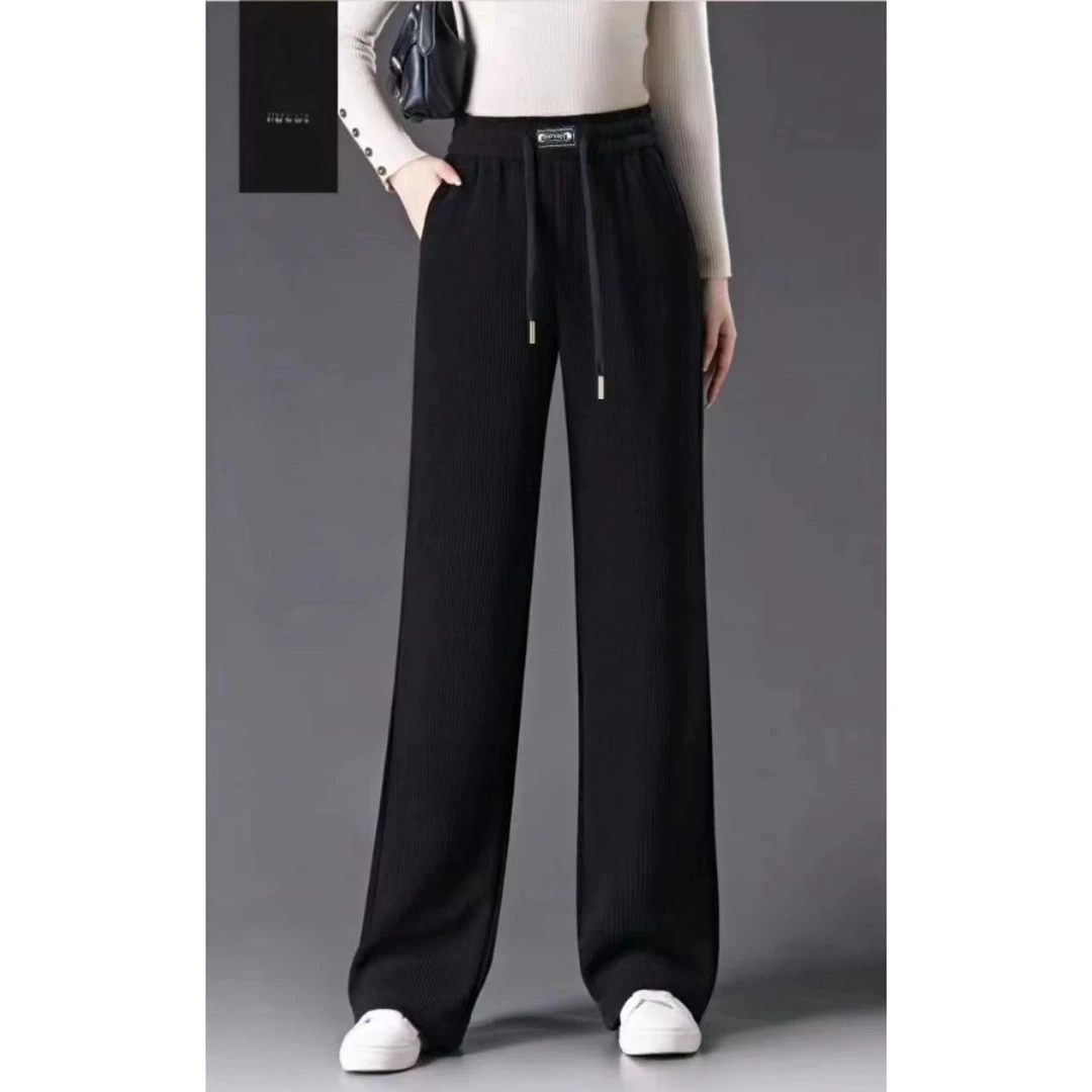 木禾家-（ 加绒泡泡条）女生腰头小标高腰微喇直筒裤  8612