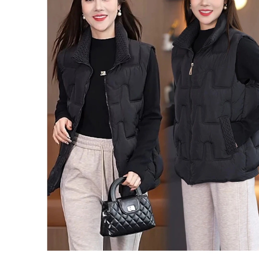 木禾家-新款冬季麻花领纯色保暖马甲 2483