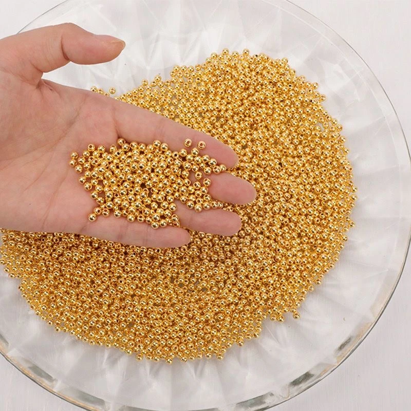 圆珠电镀金珠保色散珠手工串珠银色手链隔珠diy饰品配件材料定位