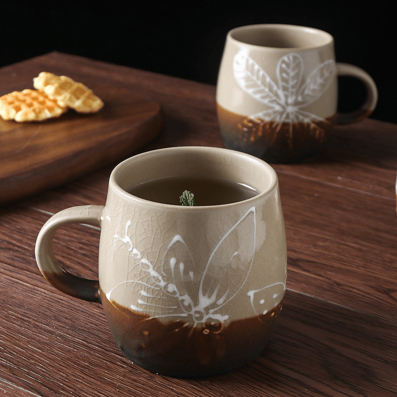 冰裂釉拼色马克杯复古陶瓷水杯创意粗陶早餐杯大容量办公室咖啡杯