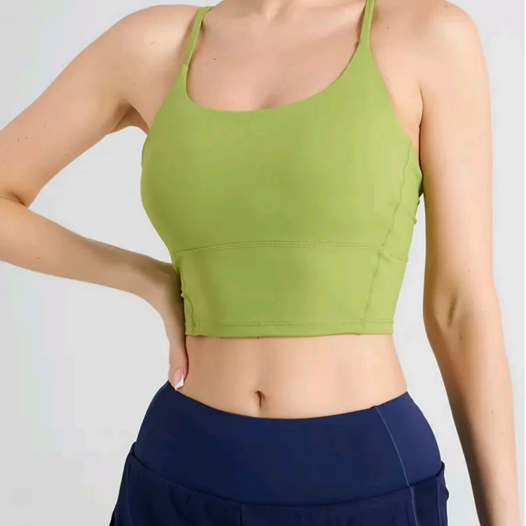 细肩带瑜伽吊带背心防震跑步健身文胸美背运动内衣带胸垫女透气