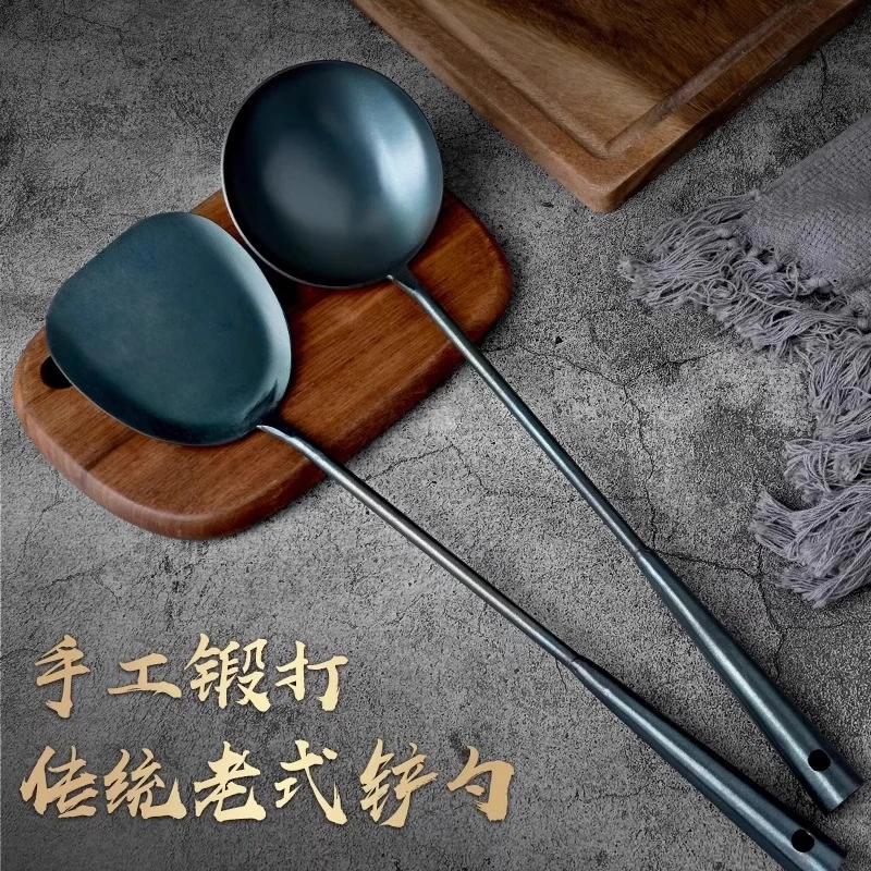 章丘铁铲家用纯手工锻打铁锅专用炒菜铲子厨具炒勺汤勺套装蛋饺