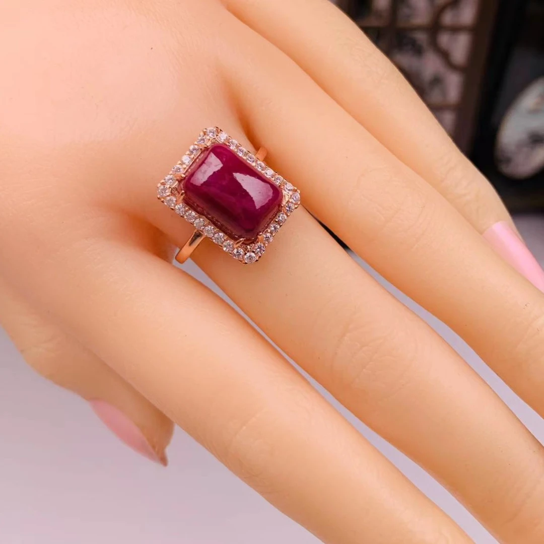 天然冰红红宝石豪华镶瞒钻精美方形时尚奢华复古气质珠宝精致戒指