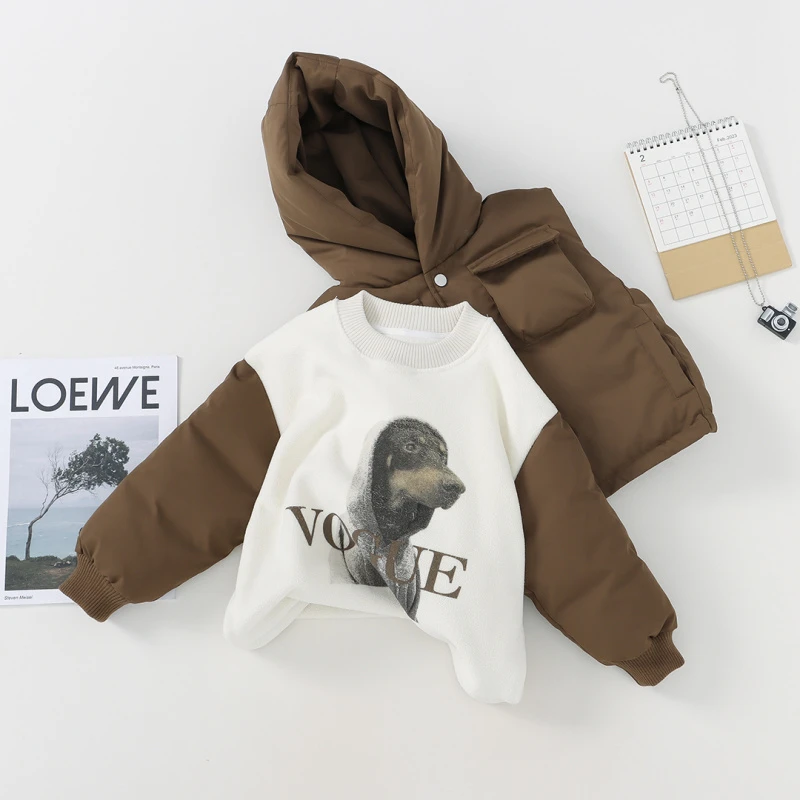 【HBB】 冬款 休闲 中大童 加厚 真两件  百搭 套装  35088