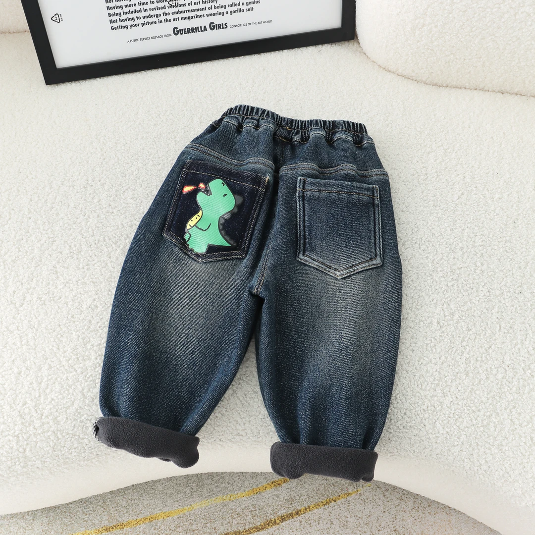 【幼棉光年】冬款加厚休闲中性韩版儿童时尚百搭纯色牛仔裤621386