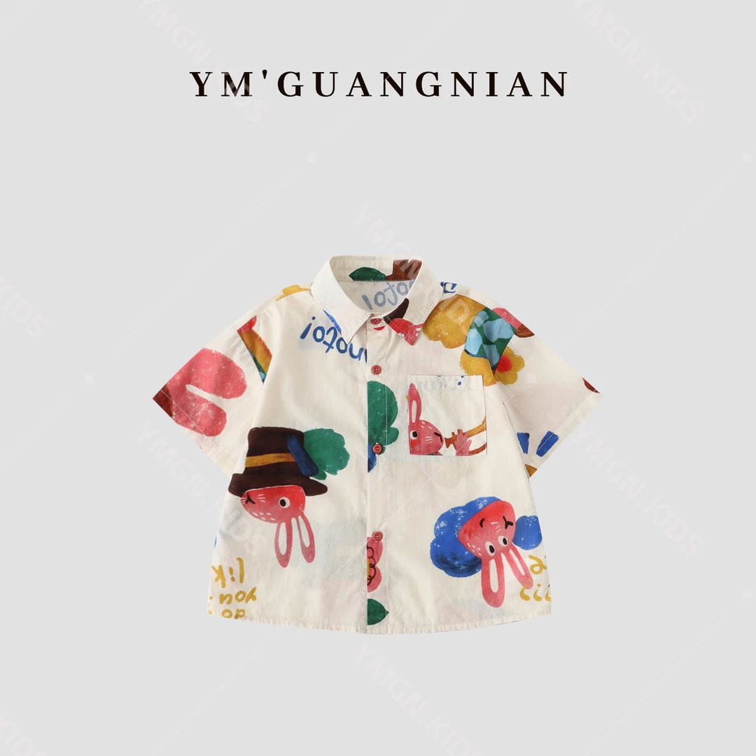 【幼棉光年】夏季男童韩版重工清凉洋气薄款时尚短袖衬衫72763