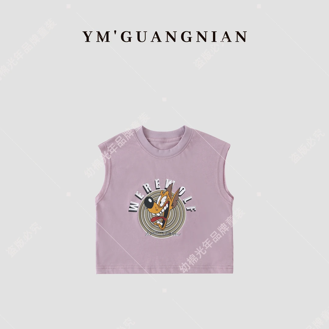 【幼棉光年】夏季男童无袖宽松韩版百搭卡通印花圆领简约T恤 122211