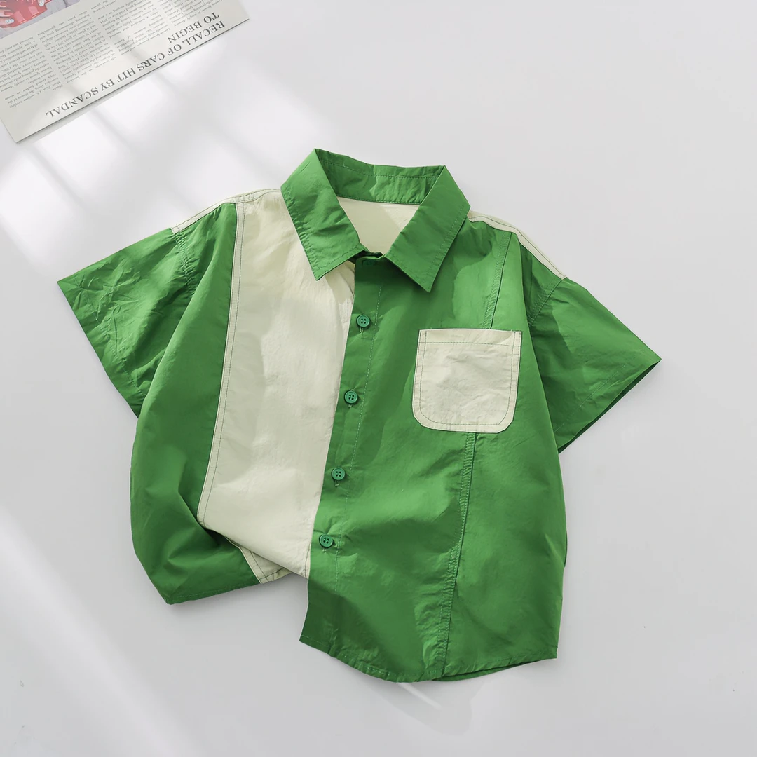 【HBB】中大童夏款纯色上衣时尚品牌百搭潮酷韩版休闲衬衫75013