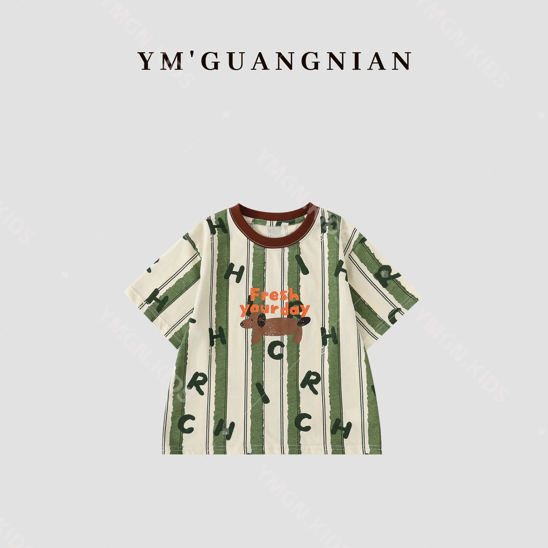 【幼棉光年】夏款男童韩版撞色休闲百搭重工印花圆领宽松T恤 121789