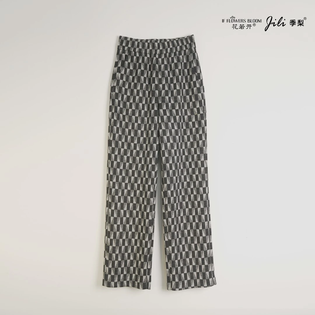 【断码清仓】松紧腰时尚筒裤冬款修身显高显瘦格子毛呢裤子