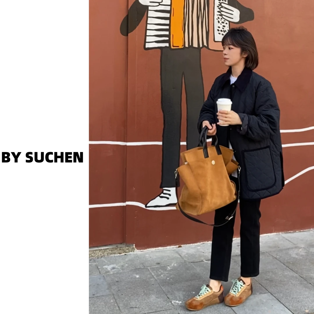 苏晨 复古中长款绗缝菱格棉服外套