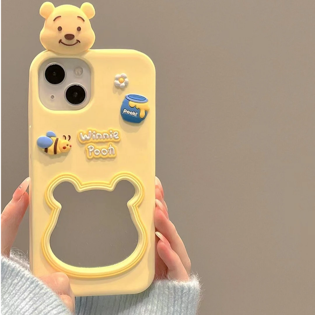 维尼熊硅胶美妆镜适用iphone16promax苹果14/15pro手机壳13女款