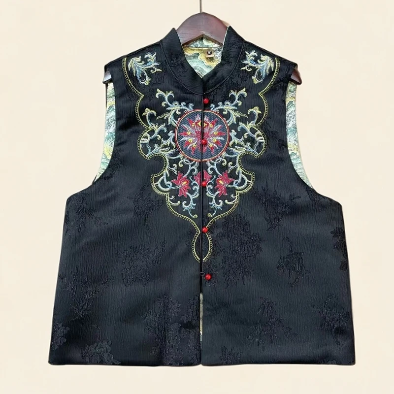 【花辰】1227新中式国风气质休闲复古双面双穿加棉加厚保暖马甲背心