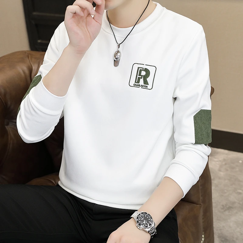 【刺绣卫衣】男士时尚秋装长袖圆领休闲宽松百搭T恤修身秋季男上衣2