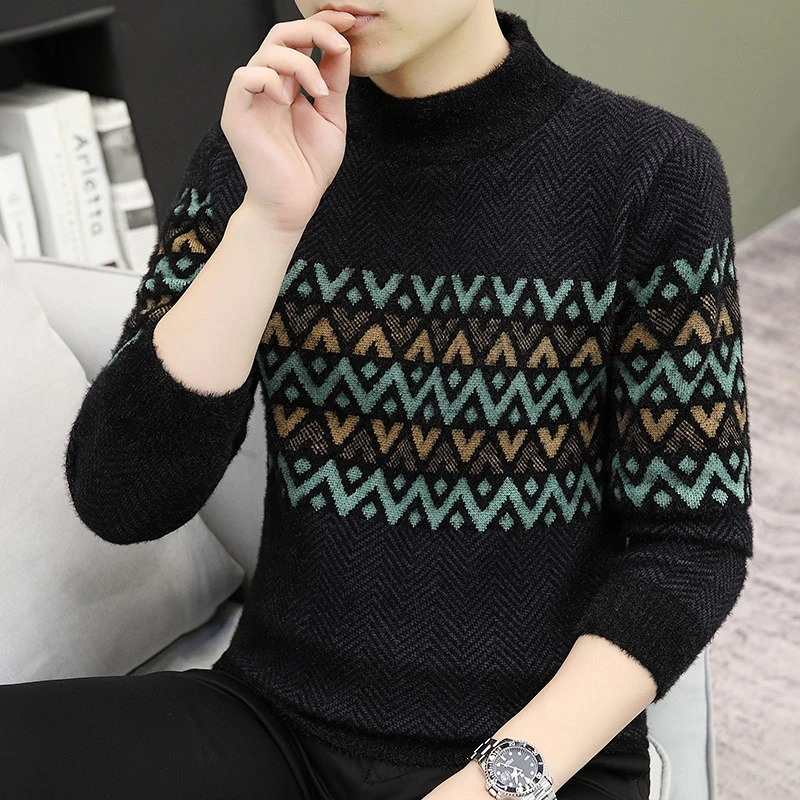 秋青少年学生毛衣品质仿貂针织衫潮流圆领套头男士时尚上衣M161