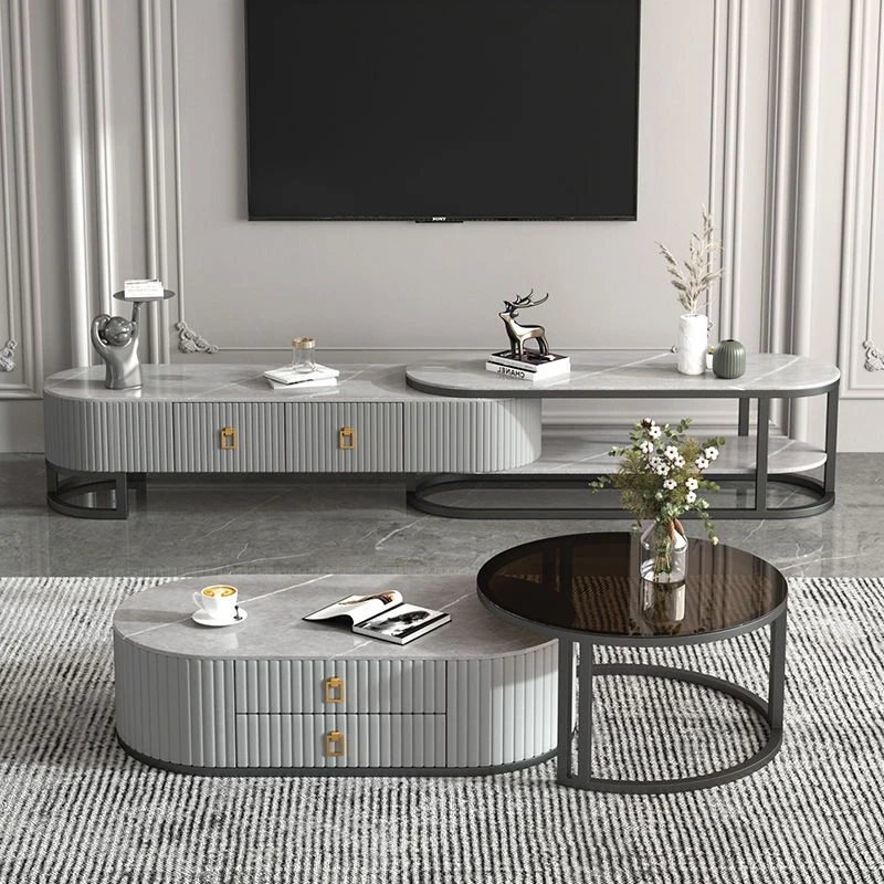 家用北欧简约客厅可伸缩小户型意式轻奢烤漆岩板茶几电视机柜组合