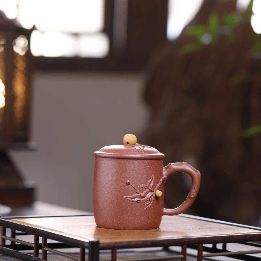 国工孙徐嘉全手紫砂花器盖杯紫泥愚兮紫砂手工茶杯