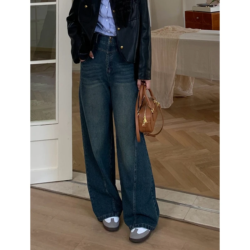 【怀旧专辑】高腰慵懒随性个性耐看百搭显瘦阔腿牛仔裤DM21112
