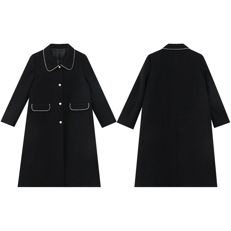 【赫本千金】秋冬娃娃领珍珠钻石装饰简约高级质感大衣DM23761