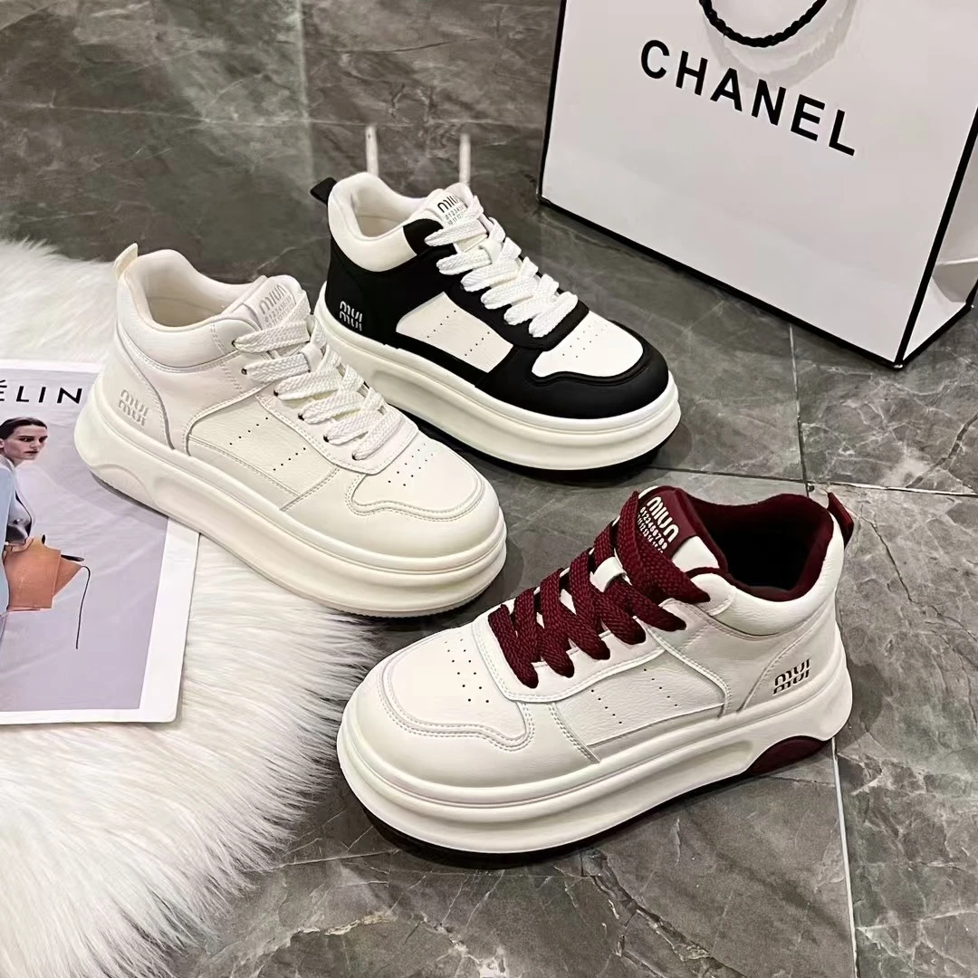 2024厚底真皮新款高帮加绒运动休闲板鞋软底学生