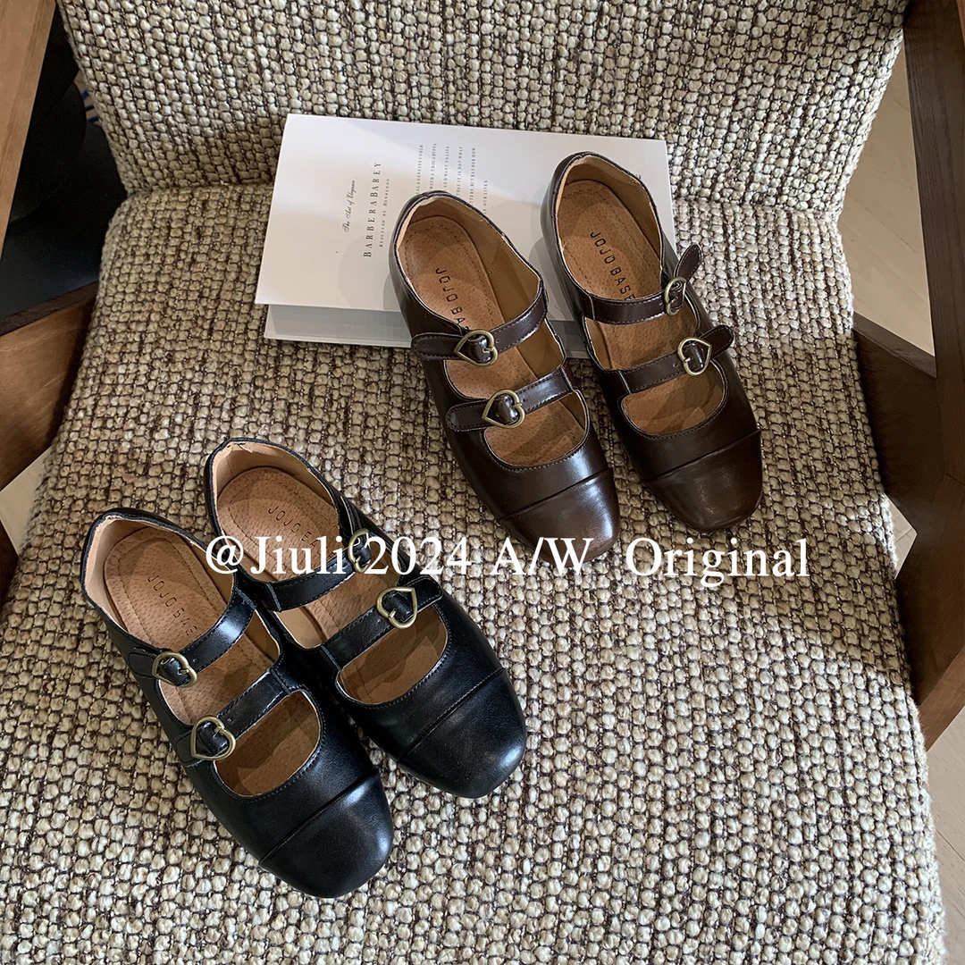 九莉【小拾光】气质浅口单鞋小众复古真皮鞋