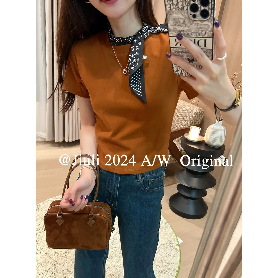 九莉【果酱T】经典返场 纯色正肩简约短款印花T恤