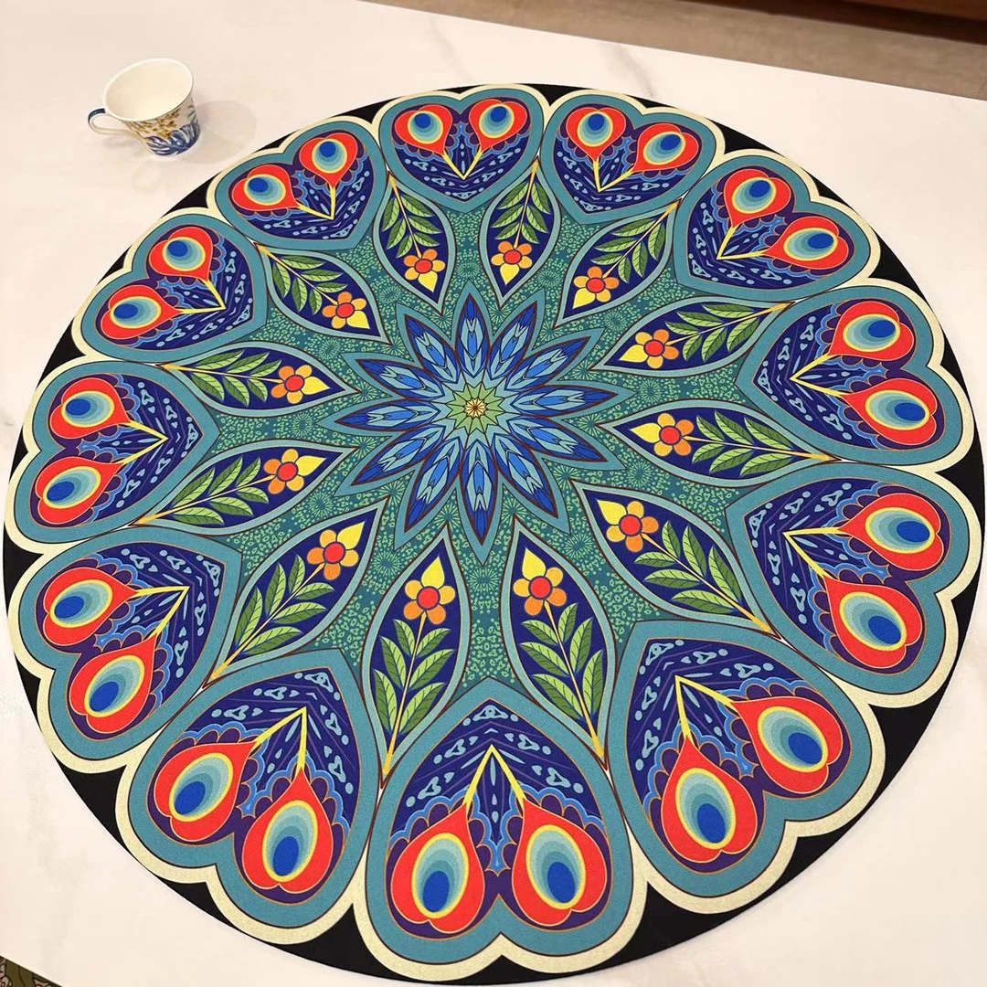 孔雀开屏中国风硅藻泥桌垫欧式防滑奢华餐垫杯垫精致地垫吸水垫