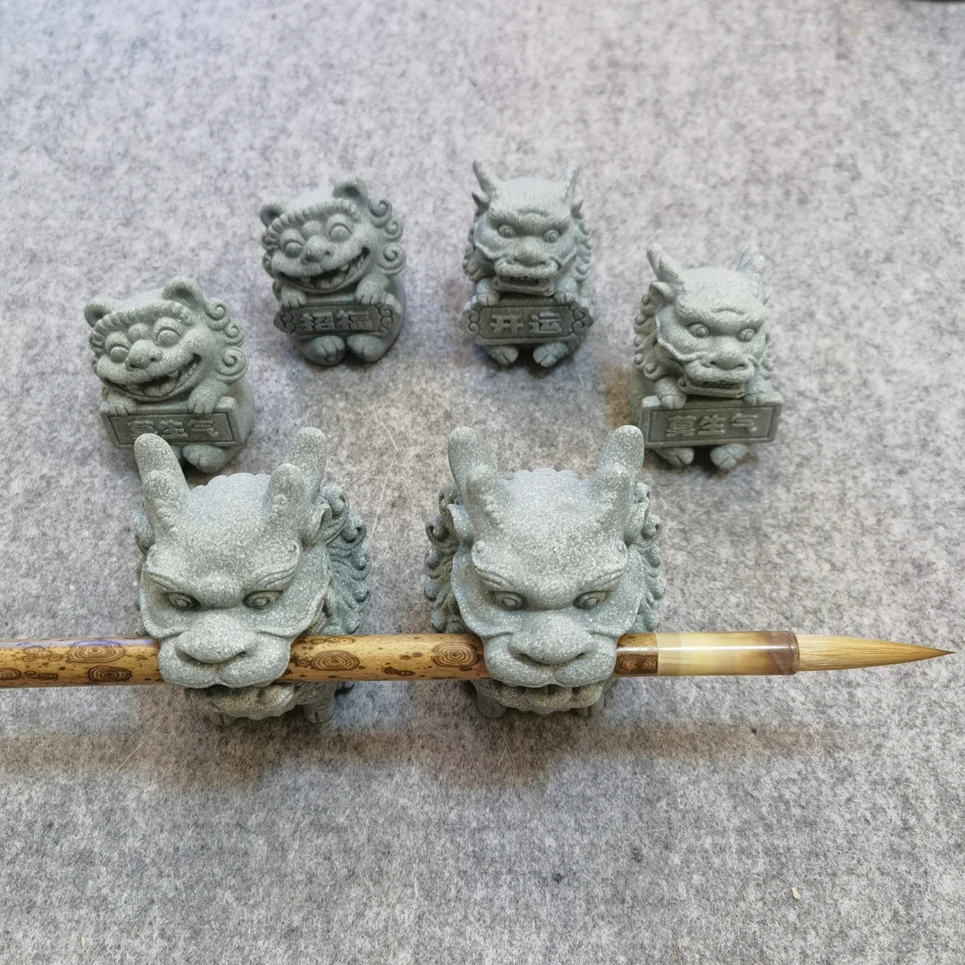 善品文房镇纸尺仿真石雕狮子麒麟笔搁文房四宝毛笔摆件书法用品