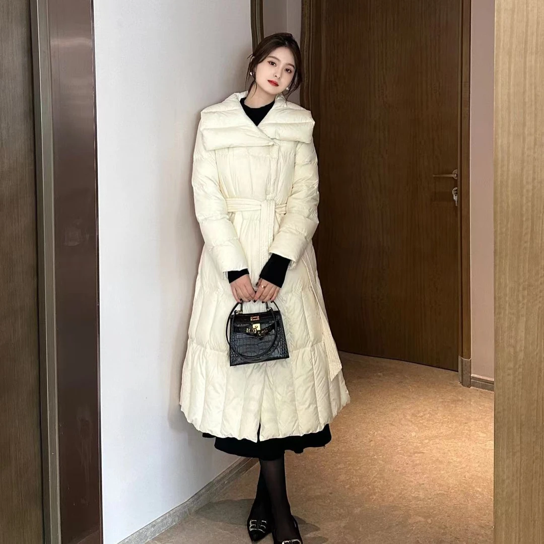 LUOZHIYIN/罗知音C39085TZ冬季白鸭绒中长款羽绒服过膝外套保暖系