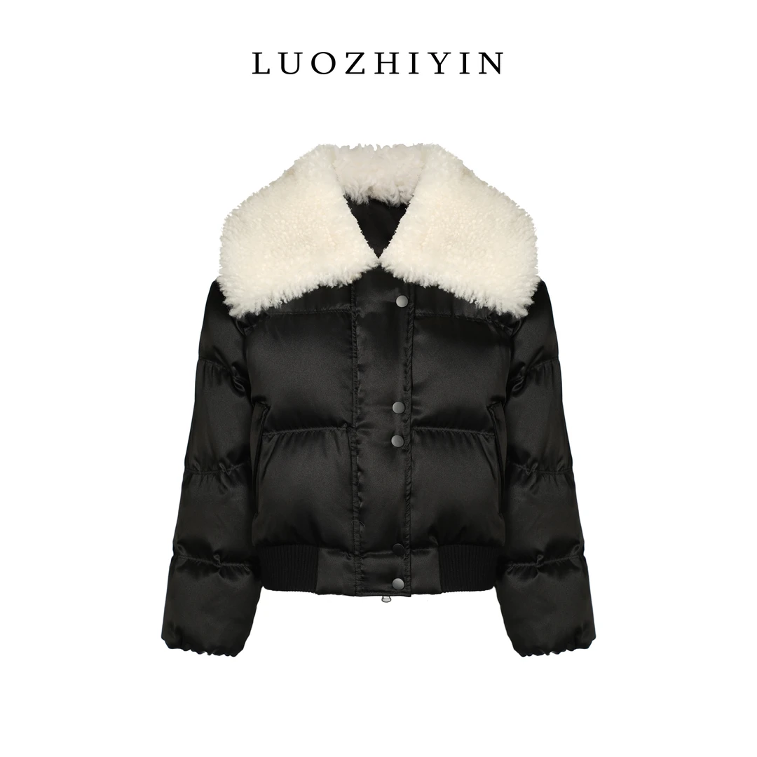 LUOZHIYIN/罗知音C311885F真丝缎+羊毛领羽绒服外套羽绒服