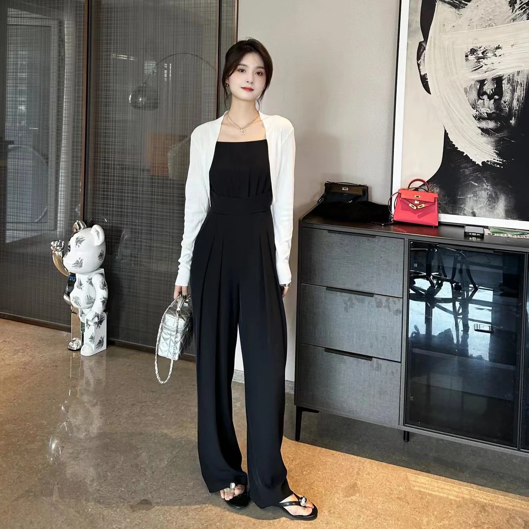 LZY知音P57002Z夏季吊带显瘦中高腰吊带裤直筒显高背带裤连体垂感