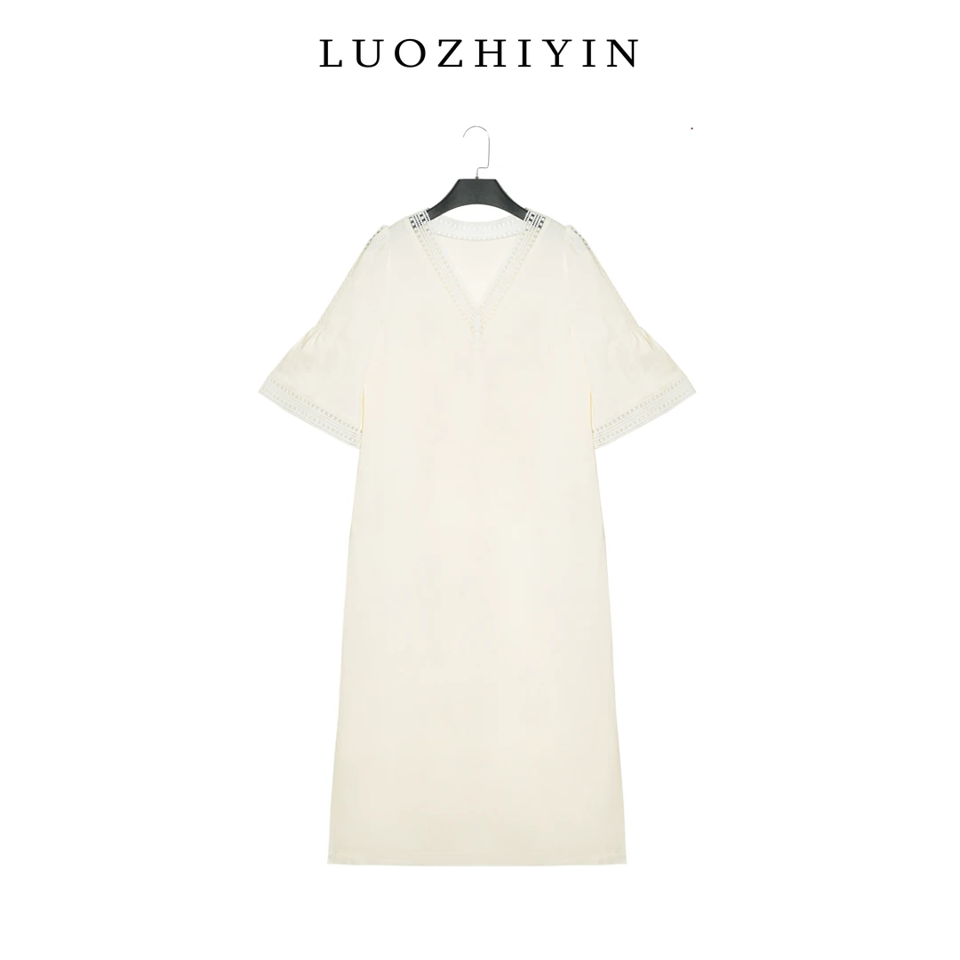 LUOZHIYIN/罗知音D110186F宽松连衣裙镂空气质短袖女装连衣裙