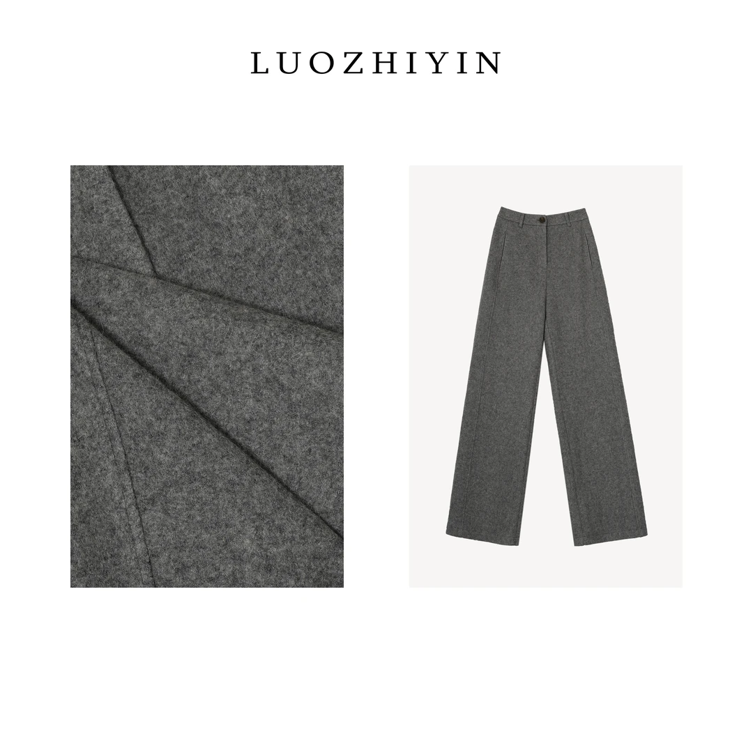 LUOZHIYIN/罗知音P411228F秋冬老钱风厚款高腰显瘦纯色裤子