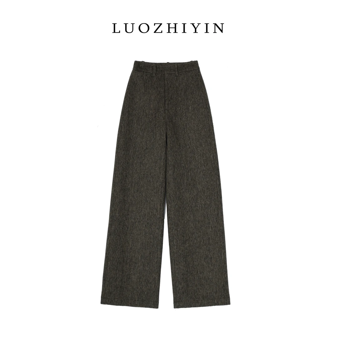 LUOZHIYIN/罗知音P411042F直筒休闲毛呢保暖裤子直筒裤