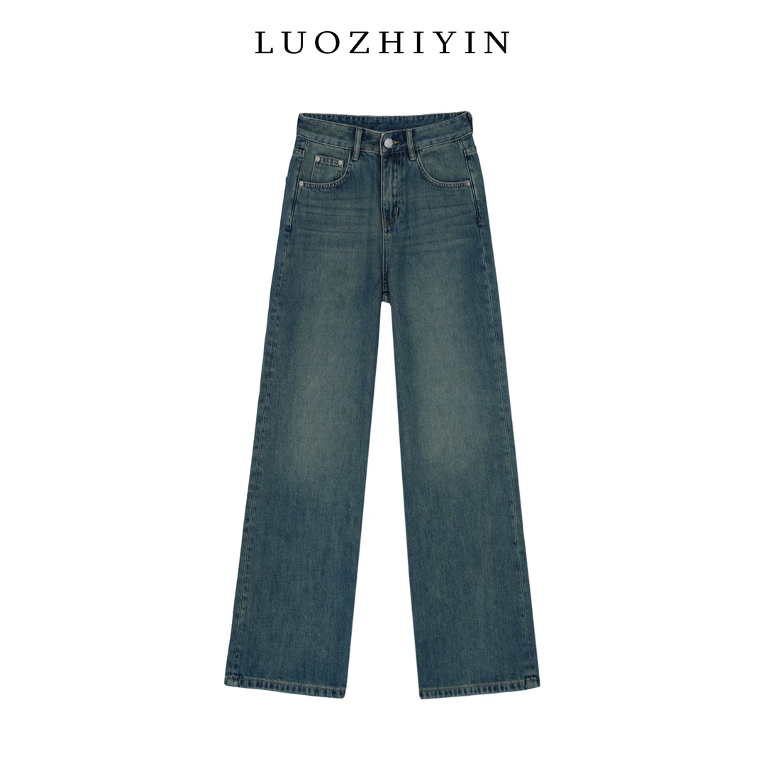 LUOZHIYIN/罗知音P110393TZ秋冬直筒竹节纹牛仔裤做旧水洗休闲裤