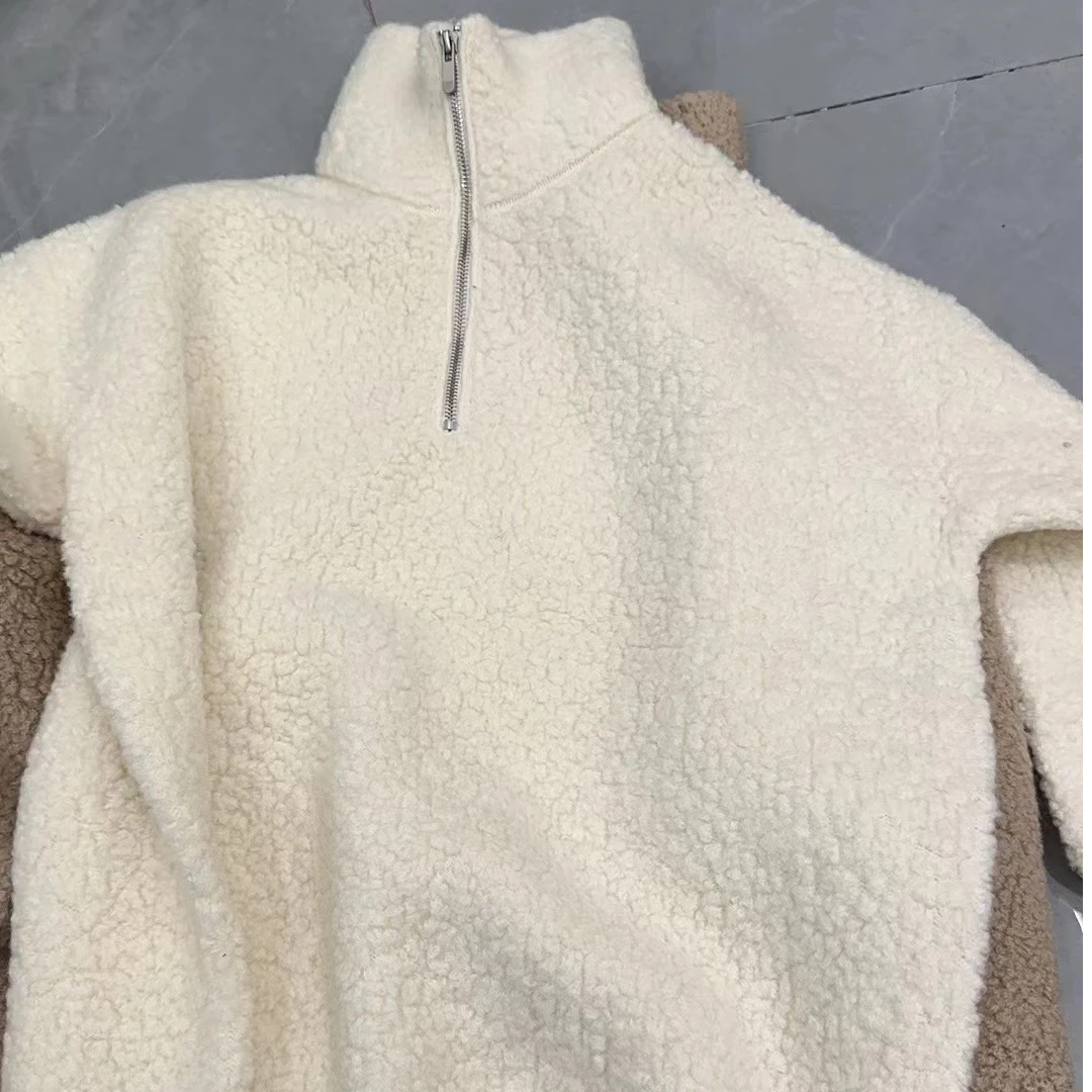 LUOZHIYIN/罗知音T611683TZ立领设计感羊圈毛拉链宽松保暖毛衣